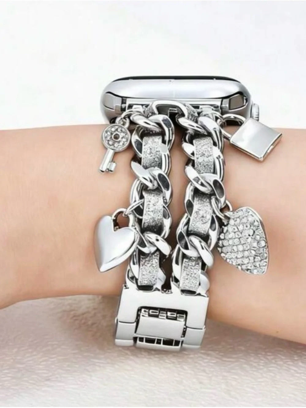 Silver Crystal Charm Chain Watch Band for Women 42/44/45/49 s10 46mm
